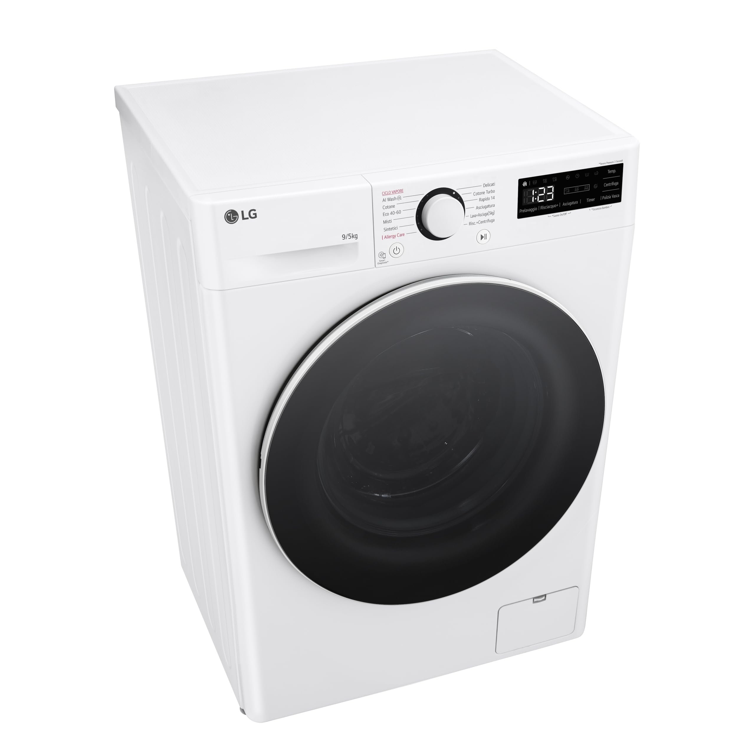 LG D2R5S09TSWW Lavasciuga 9.5 kg, Classe A-10%/E