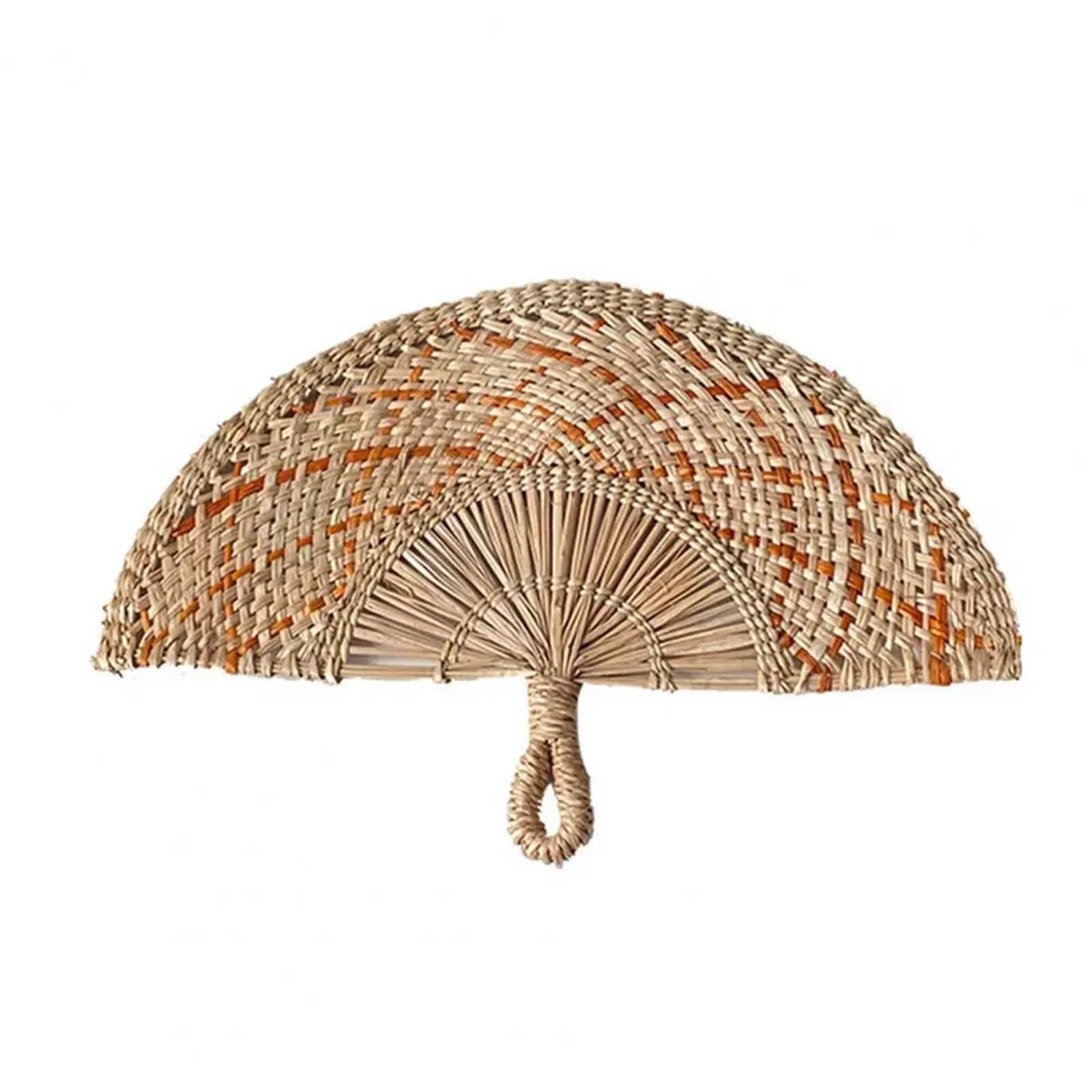 WJLYDM Hand-woven Straw Fan Decorative Handmade Semicircular Woven Weaving Sea Grass Raffia Palm Leaf Handheld(Orange)