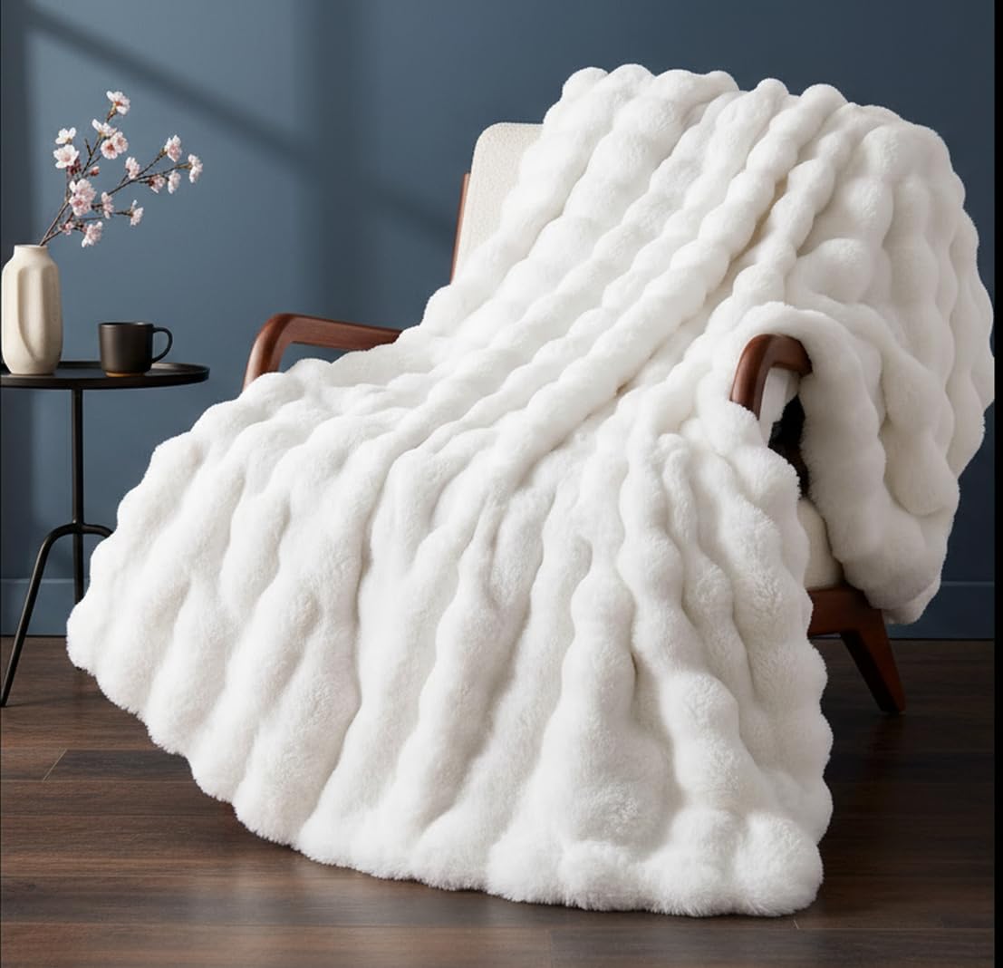 Ghouse White Throw Blanket for Couch 50"x 60", Soft Faux Fur Throw Blanket