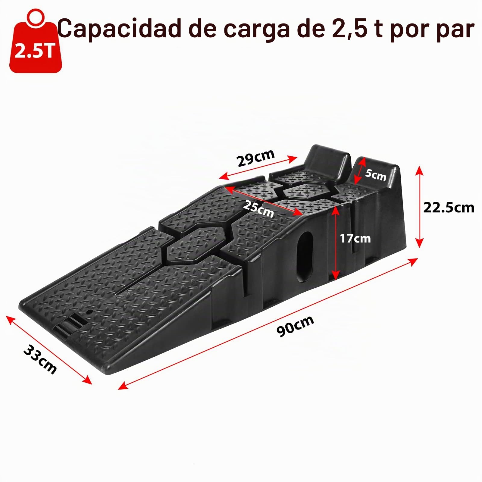 2 rampas de carga para automóviles de plástico, rampa de carga de hasta 2,5 toneladas, plataforma elevadora con protección contra sobresalientes, plataforma elevadora de carga