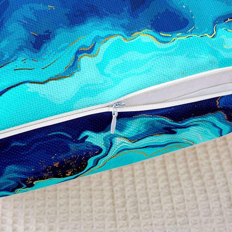 Miniatura 5 de Paquete de 2 fundas de almohada decorativas de mármol azul y verde, juego de fundas de cojín cuadradas con estética de mármol suave y moderno para