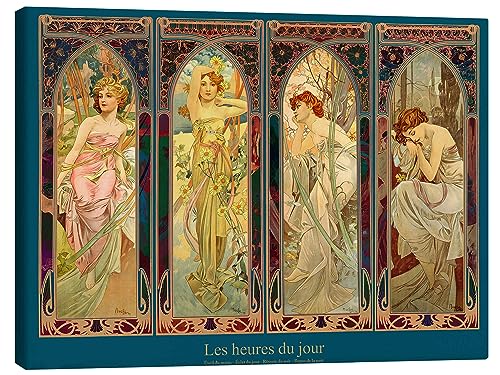 Les heures du jour (Las partes del día) Lienzo de Alfons Mucha 90 x 70 cm Azul Petróleo Cuadros Decoración para la pared