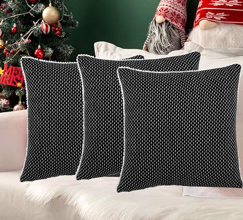 Image of mosey Cushion Covers 20 inch x 20 inch | Set of 3 | 100% Cotton Theme Cushion Covers Cushion Covers 20x20 Black