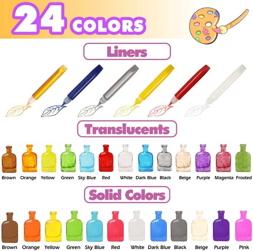 Glass Paint 34-Kit: 24 Color Acrylic Enamel 6-Liner 4-Brush