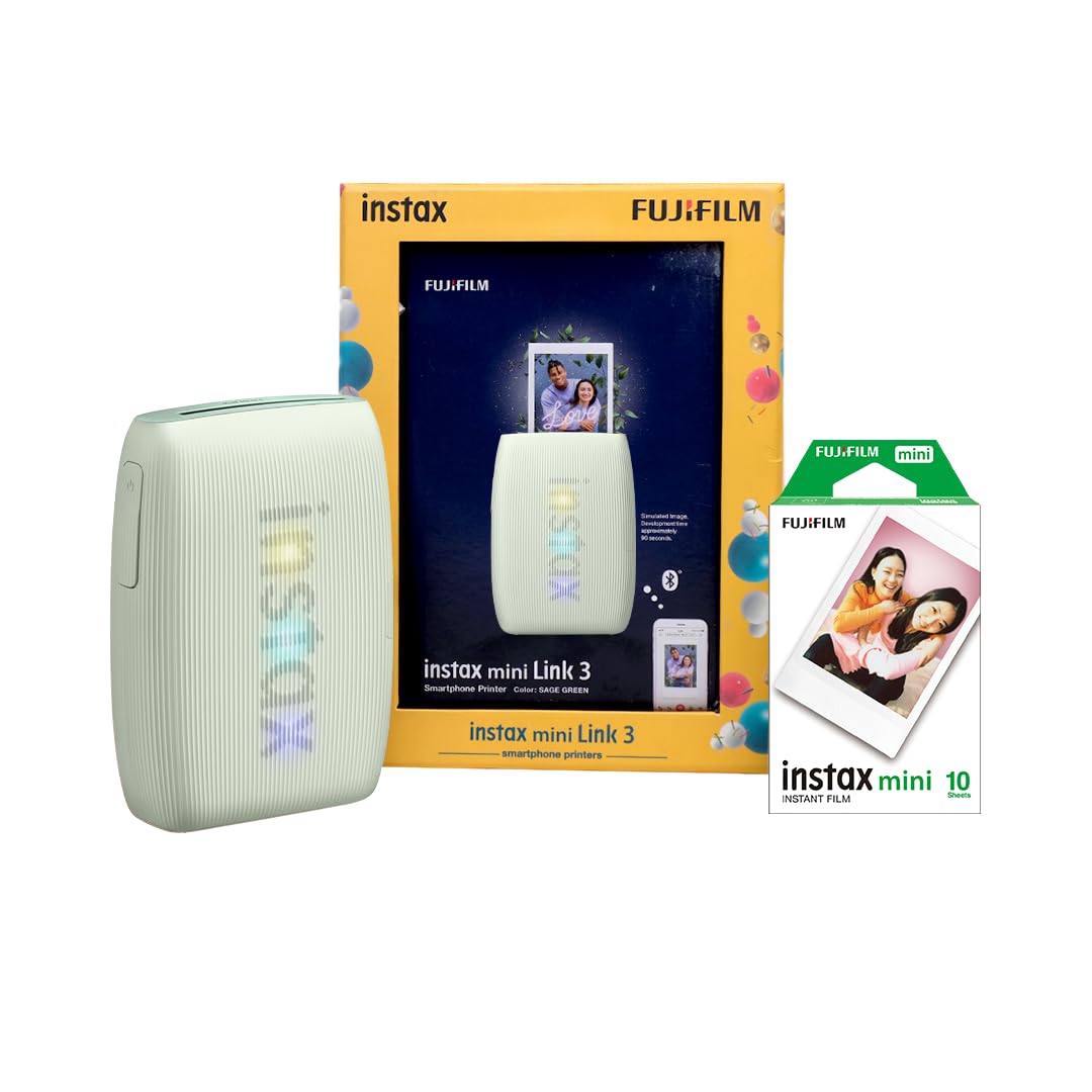 Fujifilm instax Mini Link 3 Smartphone Photo Printer Starter Kit, Green