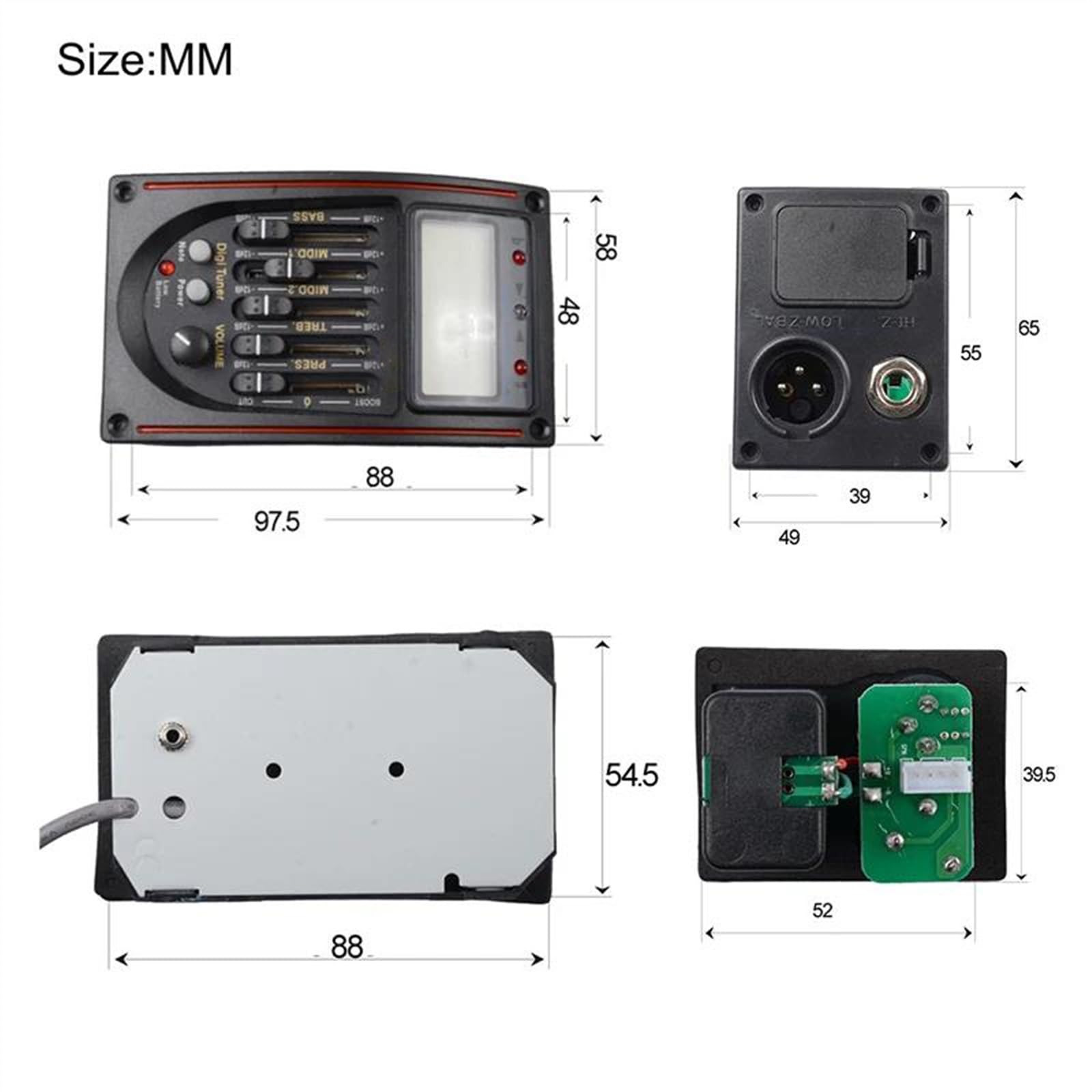 Kit pickup per chitarra acustica 6 Pezzi 5 Bande Pickup Per Chitarra Acustica Preamplificatore EQ Equalizzatore Con Accordatore Digitale Strumento Parti Di Chitarra(Red)