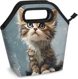 Neoprene Lunch Bags Animals Cute Cats Lunch Tote Bag with Zipper Insulated Lunchbox Handbag for Women Reusable Lunch Box C...