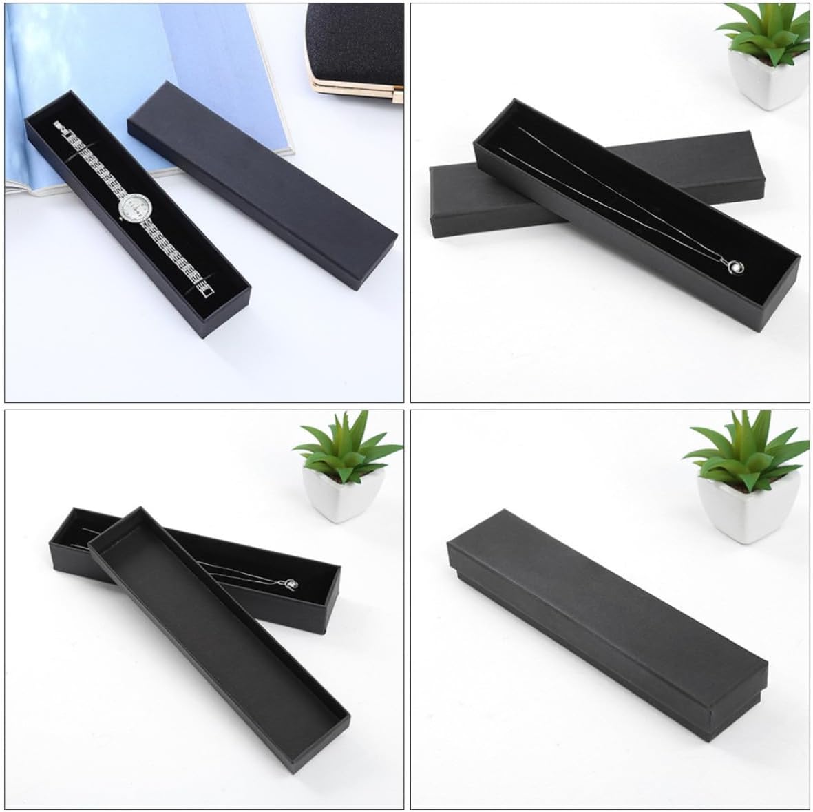 Baluue 6 Pcs Black Rectangular Watch Box with Sponge Pad for Gift Packaging