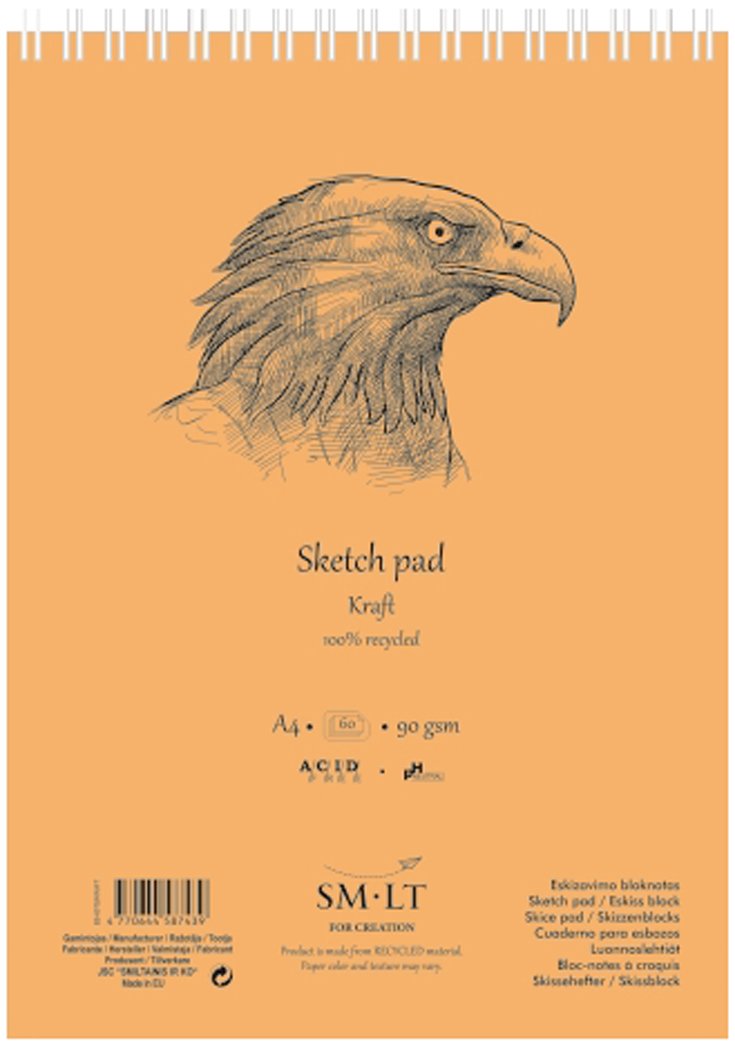SM. LT 60TS/Kraft Authentic Line A4 Sketch Pad 90gsm Corrugated Brown Kraft Kraft Paper – 60 sheets perforated with Double Spiral Recycled