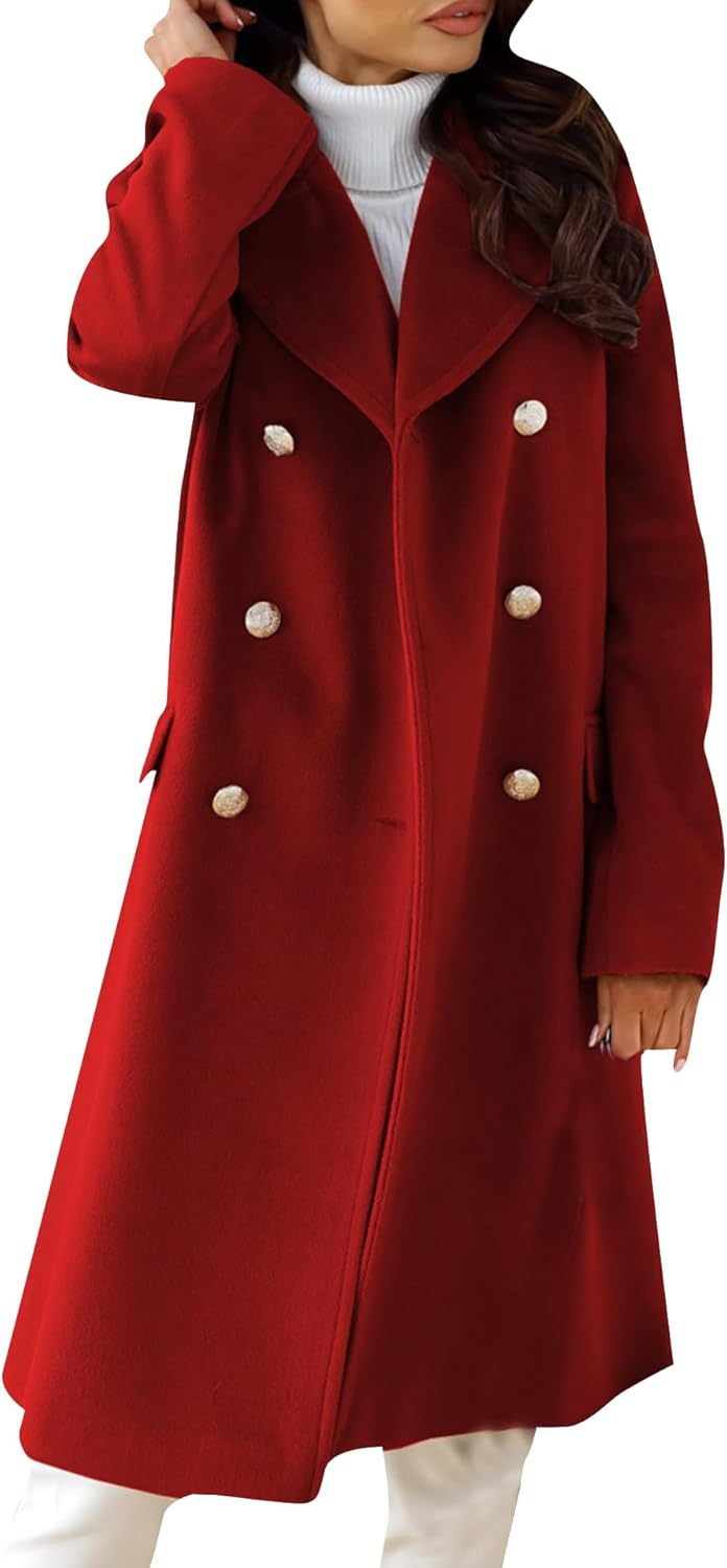EFOFEI Women's Classic Long Sleeved Jacket Lapel Collar Coats Solid Color Wrap Coats With Pockets
