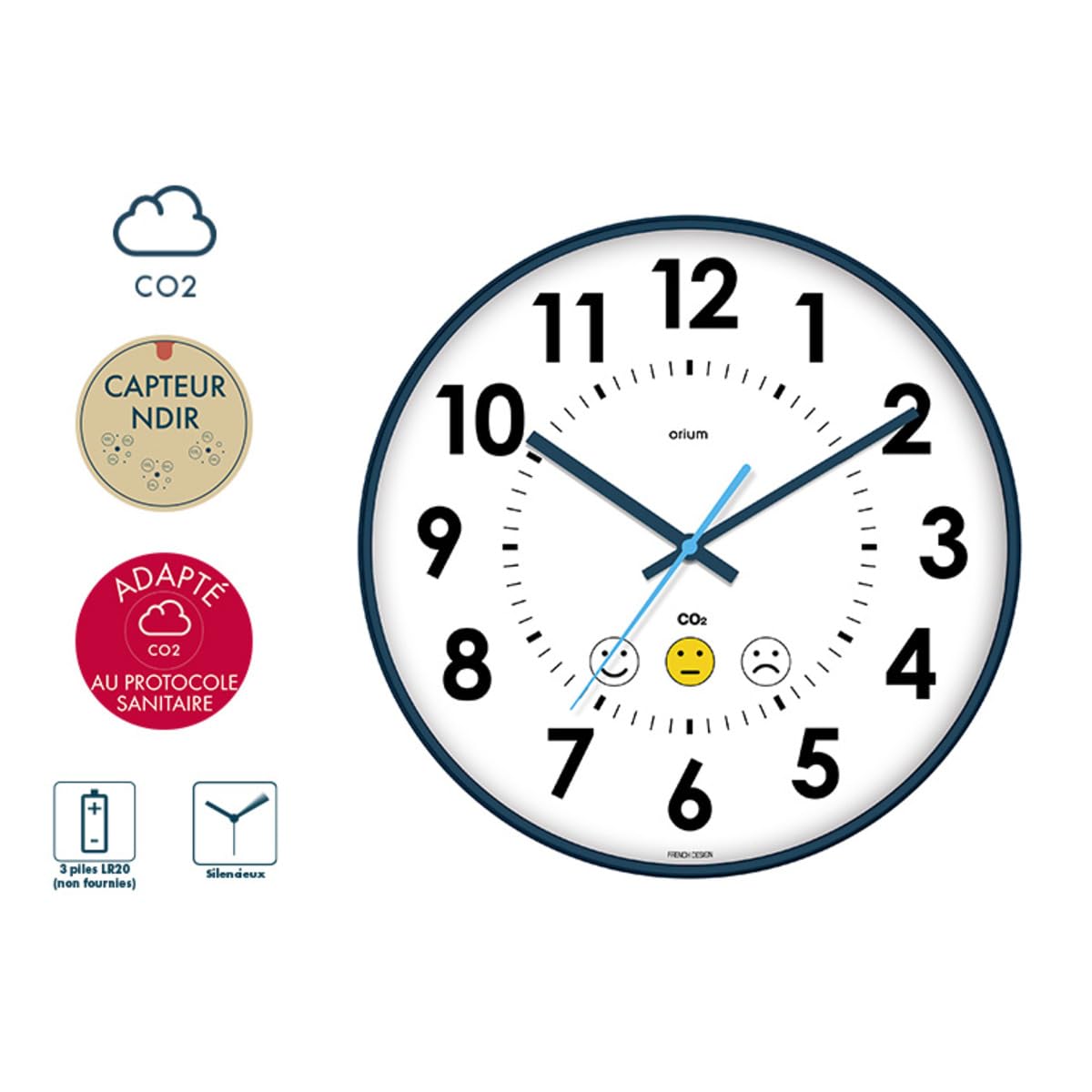Orium Horloge analogique capteur de CO2 Quaelis 15, Horloge et Moniteur de CO2, pour la Maison et Les Bureaux