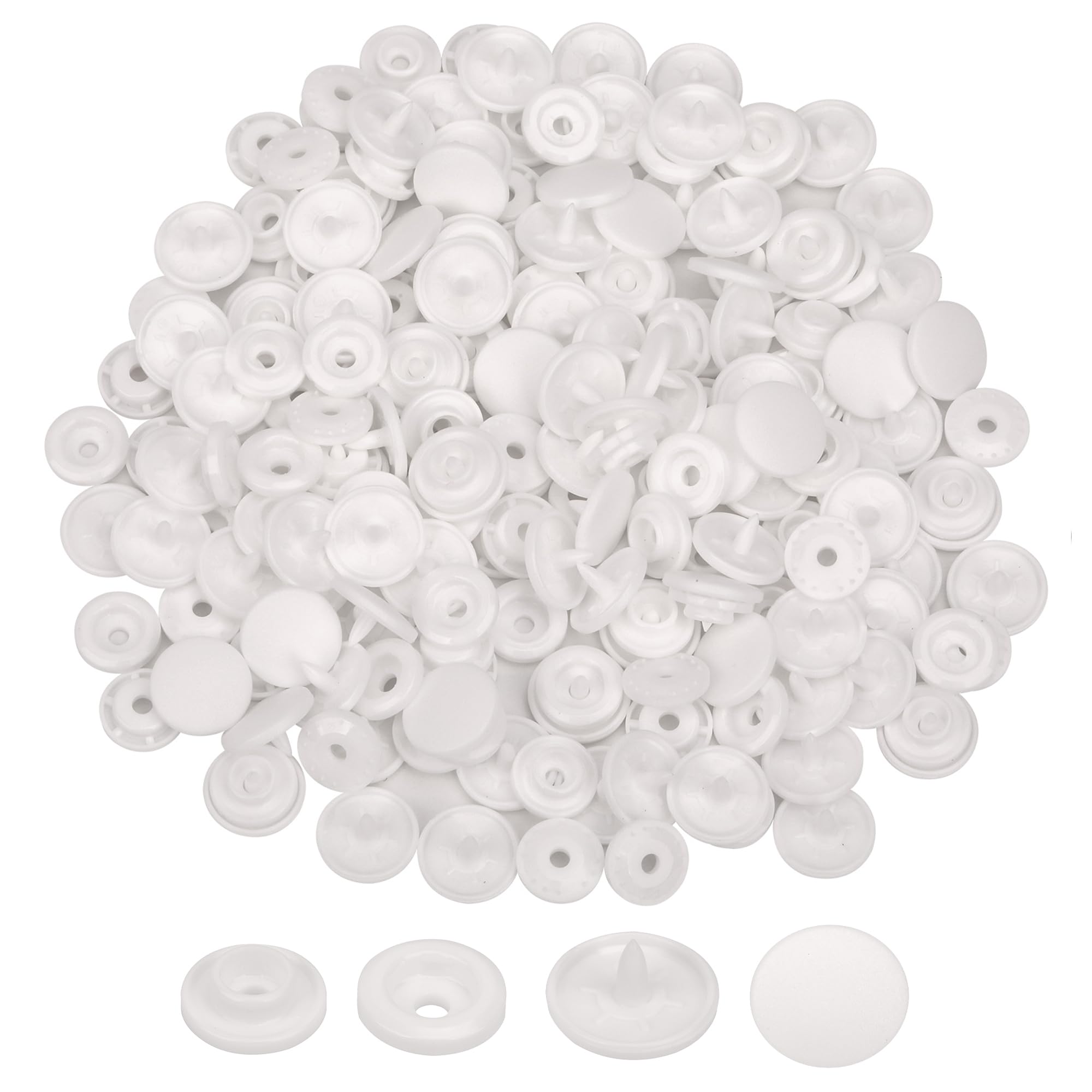 Genuine Kam Snap Buttons 100 Sets T5 (Size 20) Matt White Plastic Snap Fasteners No-Sew Press Stud Poppers for Diapers, Blazers, Kids Wear, Costumes, Crafts, Jackets, Shirts, & Upholstery