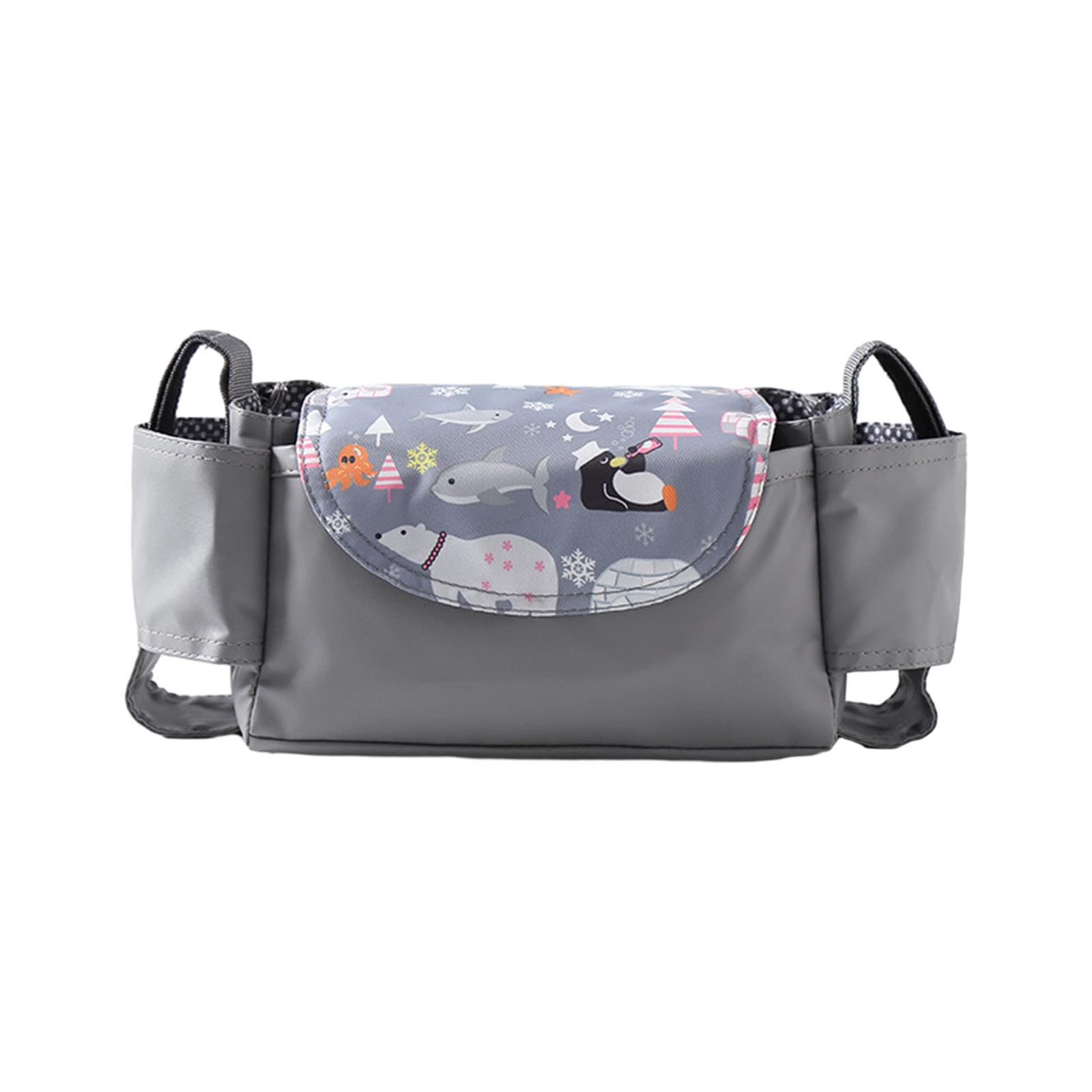 Hiseng Pram Bag Pram Accessories with Insulated Cup Holders, Grey Universal Pram Organiser Multifunctional Buggy Bag, Pram Organiser Bag for Diaper Storage, Baby Bottle, Toys (Bear,35x15x11cm)