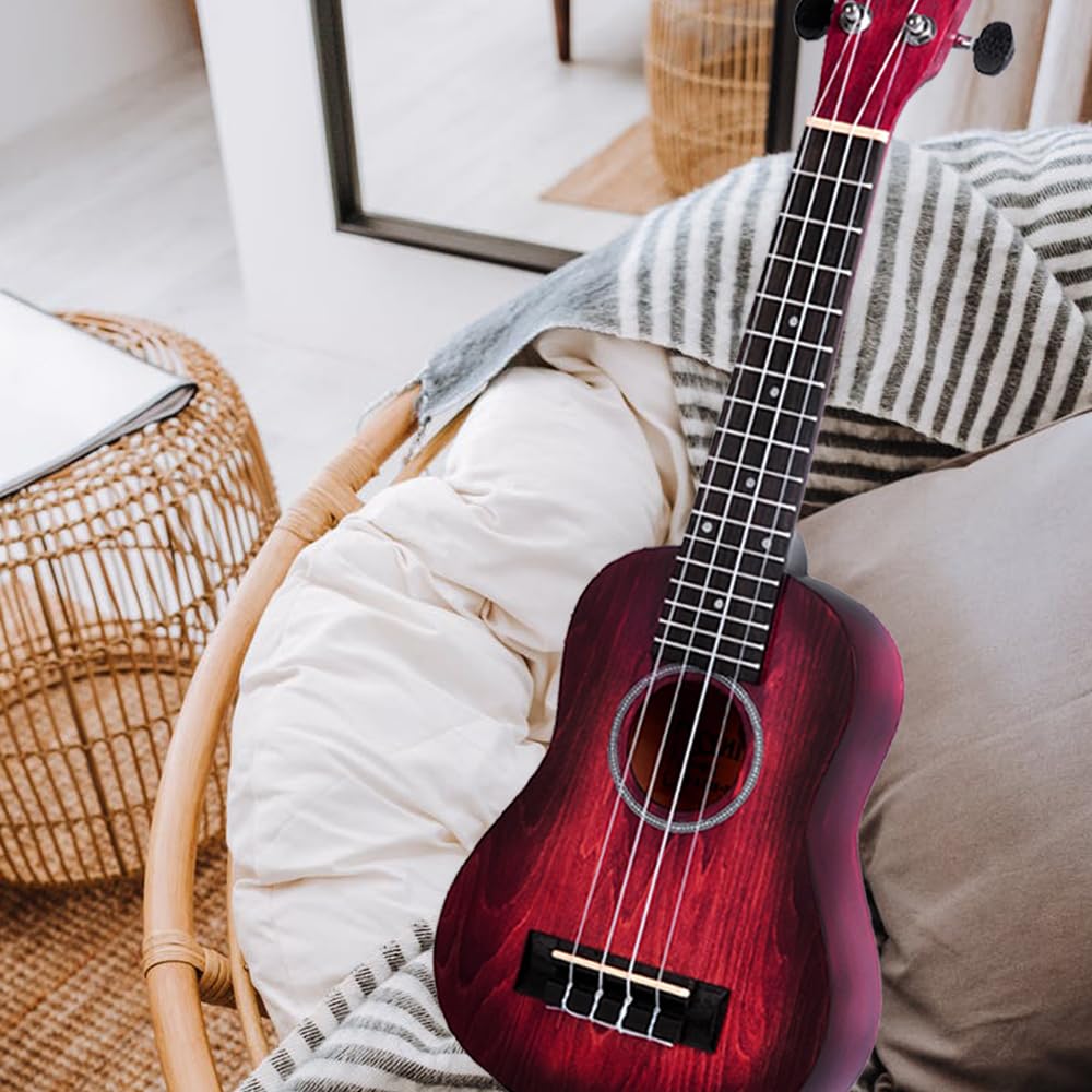 Winzz Ukulele Soprano 21 Pollici - Kit per Bambini, Adulti e Principianti - Rosso Unico Con 8 Accessori: Accordatore, Custodia, Tracolla, Corde
