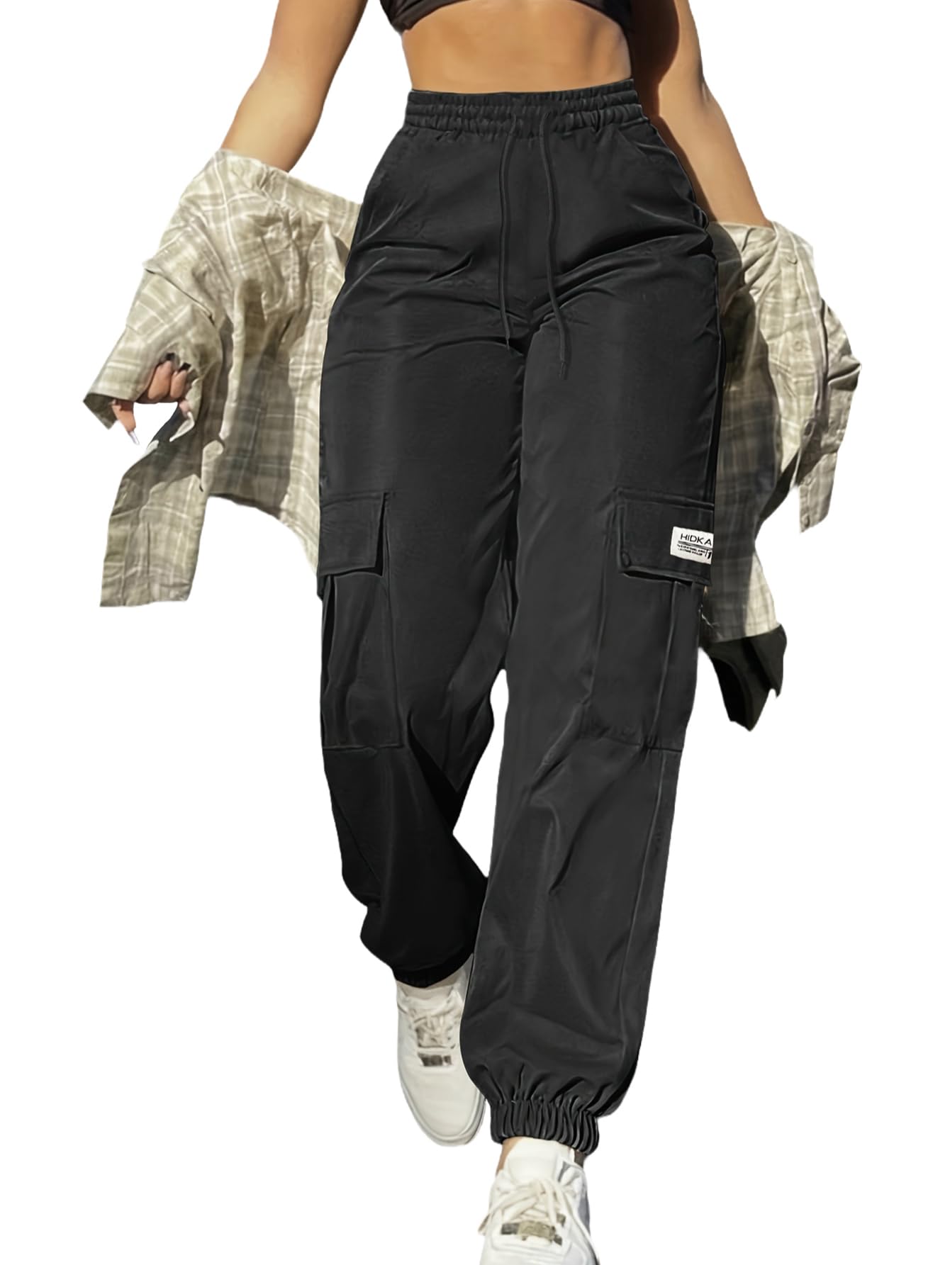 Hidkat Cargohosen für Damen – Leichte, atmungsaktive Knöchellange Hose mit Kordelzug für Freizeit und Outdoor-Sport
