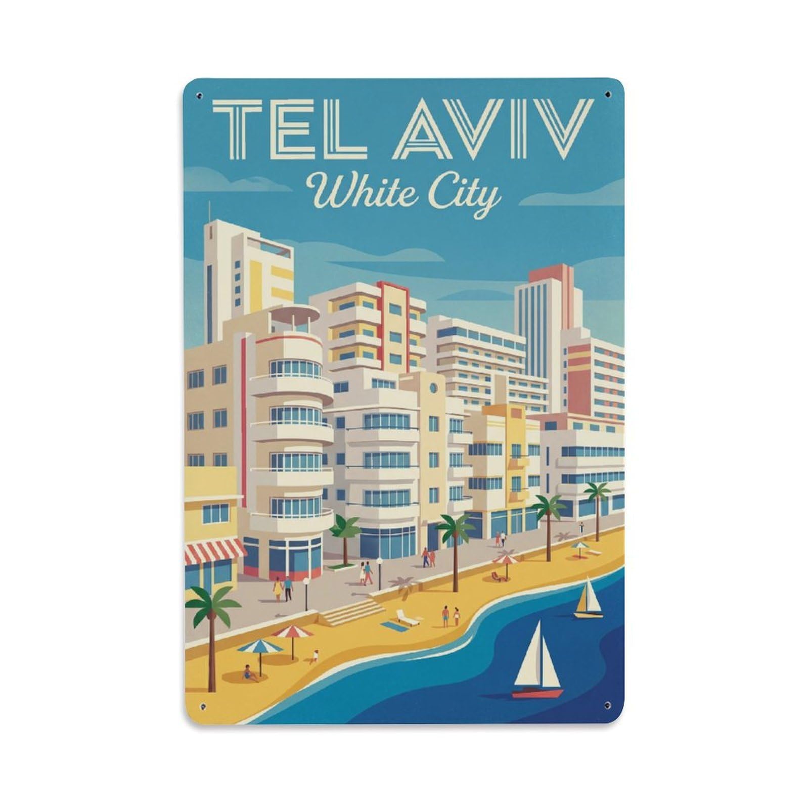 Gead 8X12inch Style Travel Retro Israel Tel Aviv Metal Tin Sign