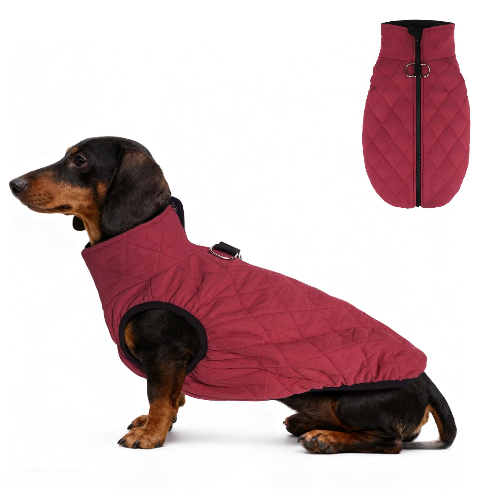 SCENEREAL Dachshund Winter Dog Vest Coat with Harness Built in