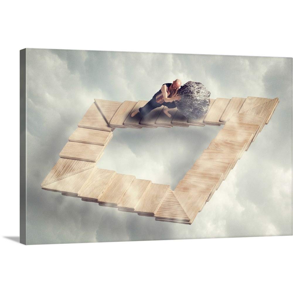 CANVAS ON DEMANDSisyphus Goes M,c, Escher Canvas Wall Art Print by Bo Brinch, Fine Art Photography, Home Decor, Mythical Artwork, 24" x16in