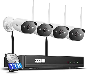 ZOSI 2K WiFi 6 Security Camera System,4pcs 3MP Plug-in Wi-Fi Cameras Indoor Outdoor,Spotlight Color Night Vision,AI Person Detection,2-Way Audio,4K 8MP 8CH NVR with 1TB HDD for Home 24/7 Recording asin的图片