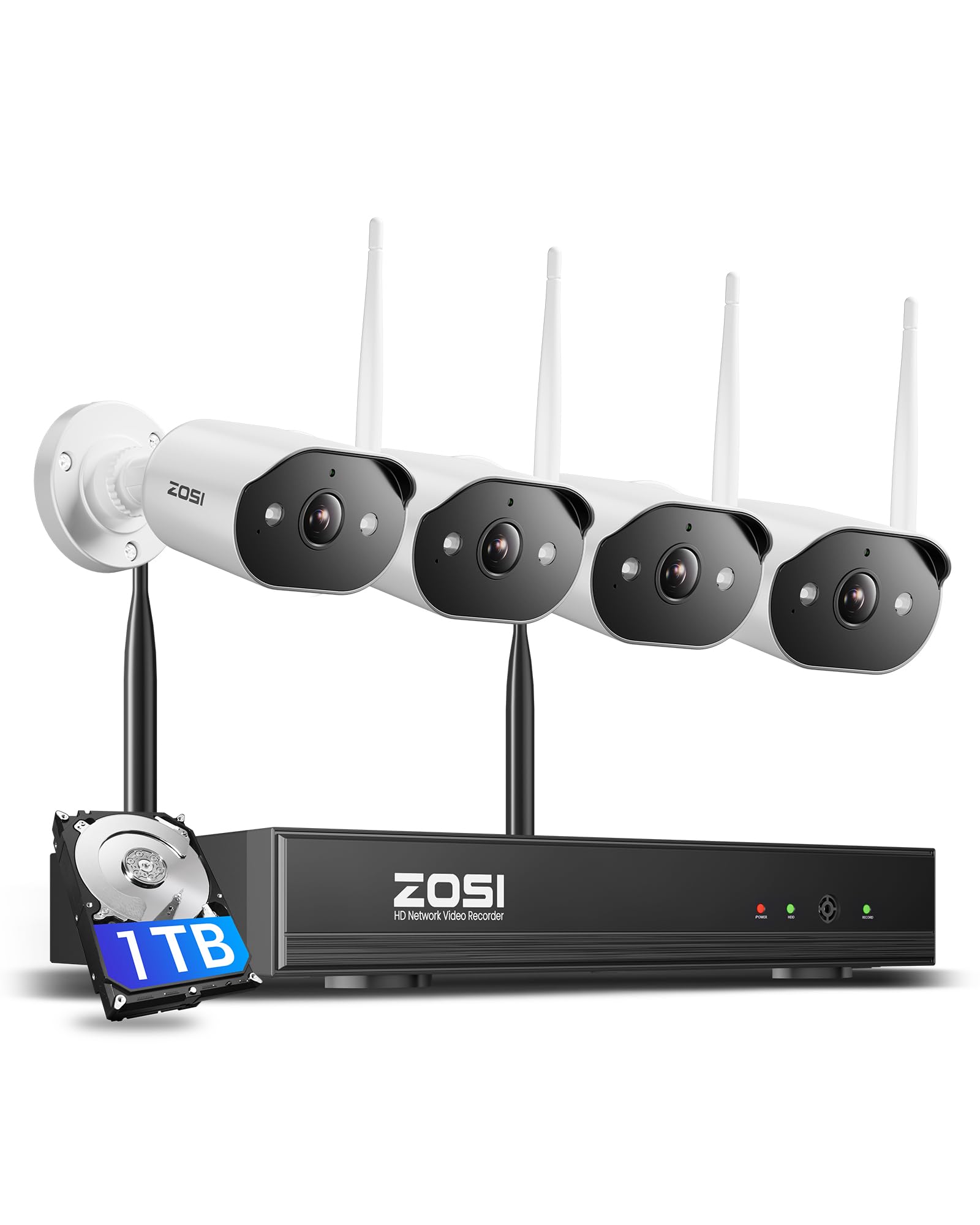 ZOSI2K WiFi 6 Security Camera System,4pcs 3MP Plug-in Wi-Fi Cameras Indoor Outdoor,Spotlight Color Night Vision,AI Person Detection,2-Way Audio,4K 8MP 8CH NVR with 1TB HDD for Home 24/7 Recording