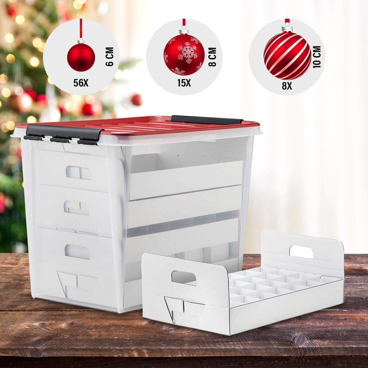 Weihnachtskugeln Aufbewahrungsbox 2er-Set | Christbaumkugeln Organizer für Weihnachtsschmuck | Weihnachtsdeko Kiste | Kompakte, platzsparende Weihnachtsboxen aus BPA-freiem Kunststoff (61 Liter)
