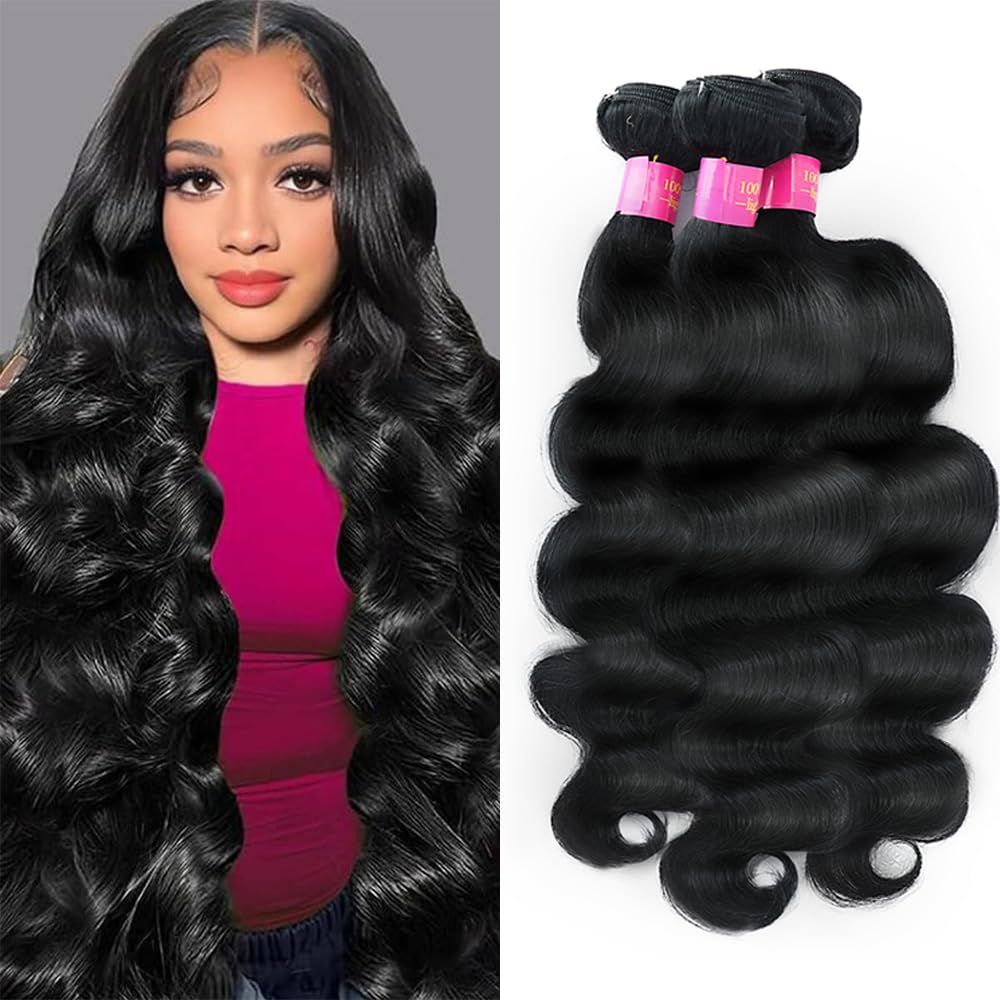 12A Human Hair Bundles 22 24 26 Inch Body Wave Bundles Human Hair 100% Unprocessed Brazilian Virgin Hair Quick Weave Extensions Natural Black