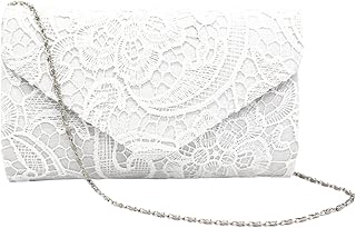 Clutch Purse Handbag Evening Bag Lace Messenger Bag Wedding Party Bag (White)
