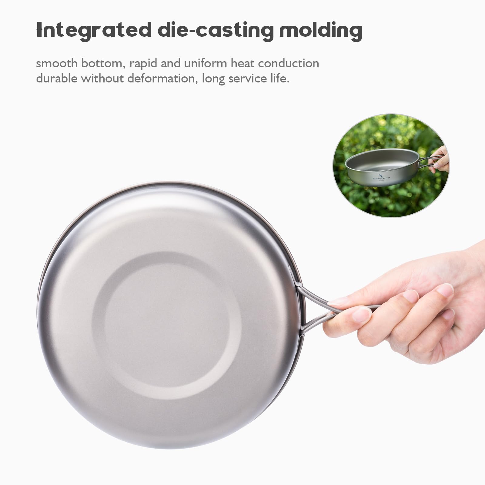 iBasingo Poêle en Titane avec Poignée Pliante Camping Skillet Plaque Plat Plat Vaisselle Ultra-légère Batterie de Cuisine de Voyage Kits de Pique-Nique pour la Randonnée Pédestre Accueil Utilisé