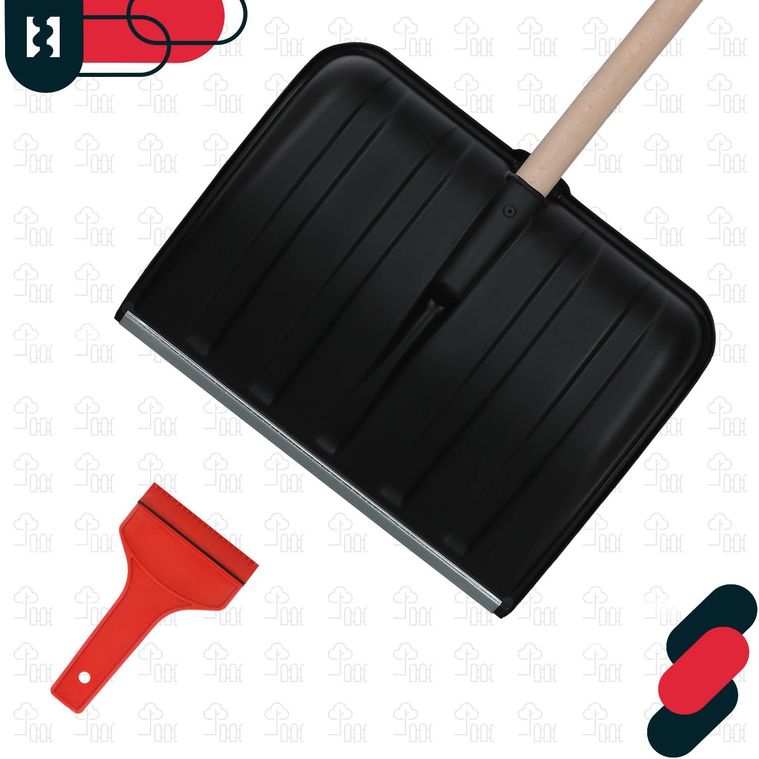 KOTARBAU® Juego de pala de nieve para coche de 40 cm con mango de madera de 131 cm + raspador de hielo para coche, para quitar la nieve, rascador de parabrisas de coche, con borde de goma
