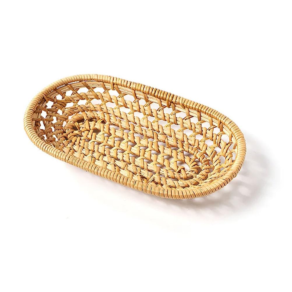 Ttnmrc Montessori Handwoven Rattan Tray - Natural Oval Wicker Basket, Small Storage Organizer for Practical Life Activities