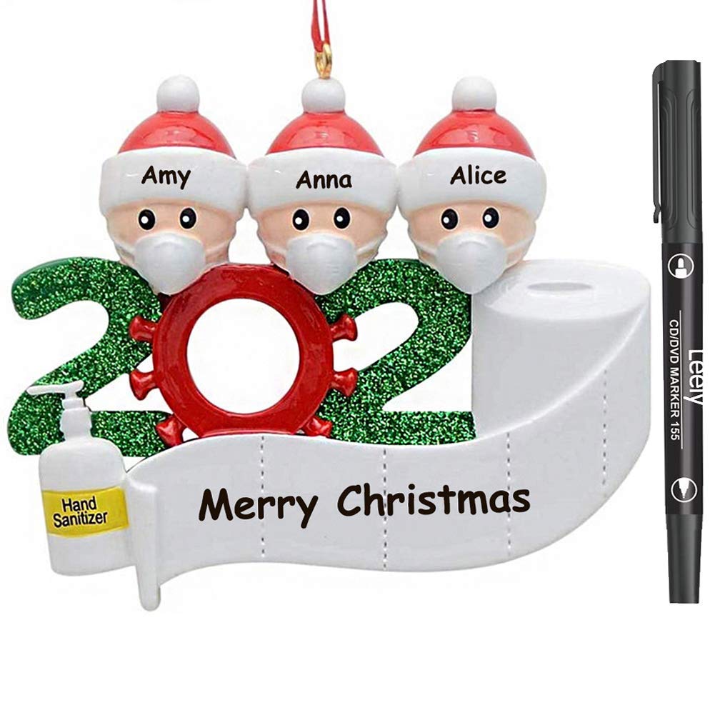 COLAFAN 2020 Christmas Ornament Quarantine Personalized Name Ornaments with Marker Pen, DIY Survived Family Customized Christmas Tree Ornaments Holiday Decorations Creative Xmas Gift (Family of 3)