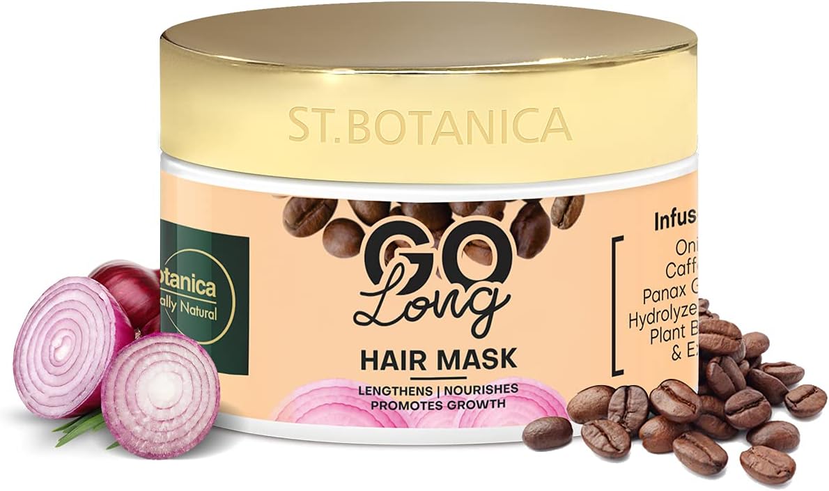St.Botanica GO Long Hair Mask, 200ml with Onion Oil, Caffeine, & Panax Ginseng to Boost Hair Density & Lengthen Hair | No Parabens & Sulphates | Vegan & Cruelty Free
