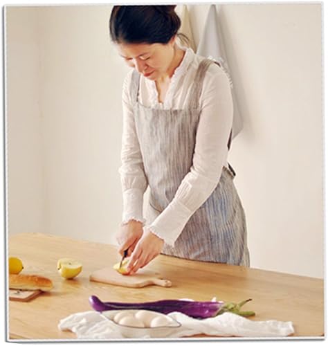 Miniatura 7 de BBYBBS Delantal de lino estilo japonés sin lazo dos bolsillos Halter Cross vendaje delantales