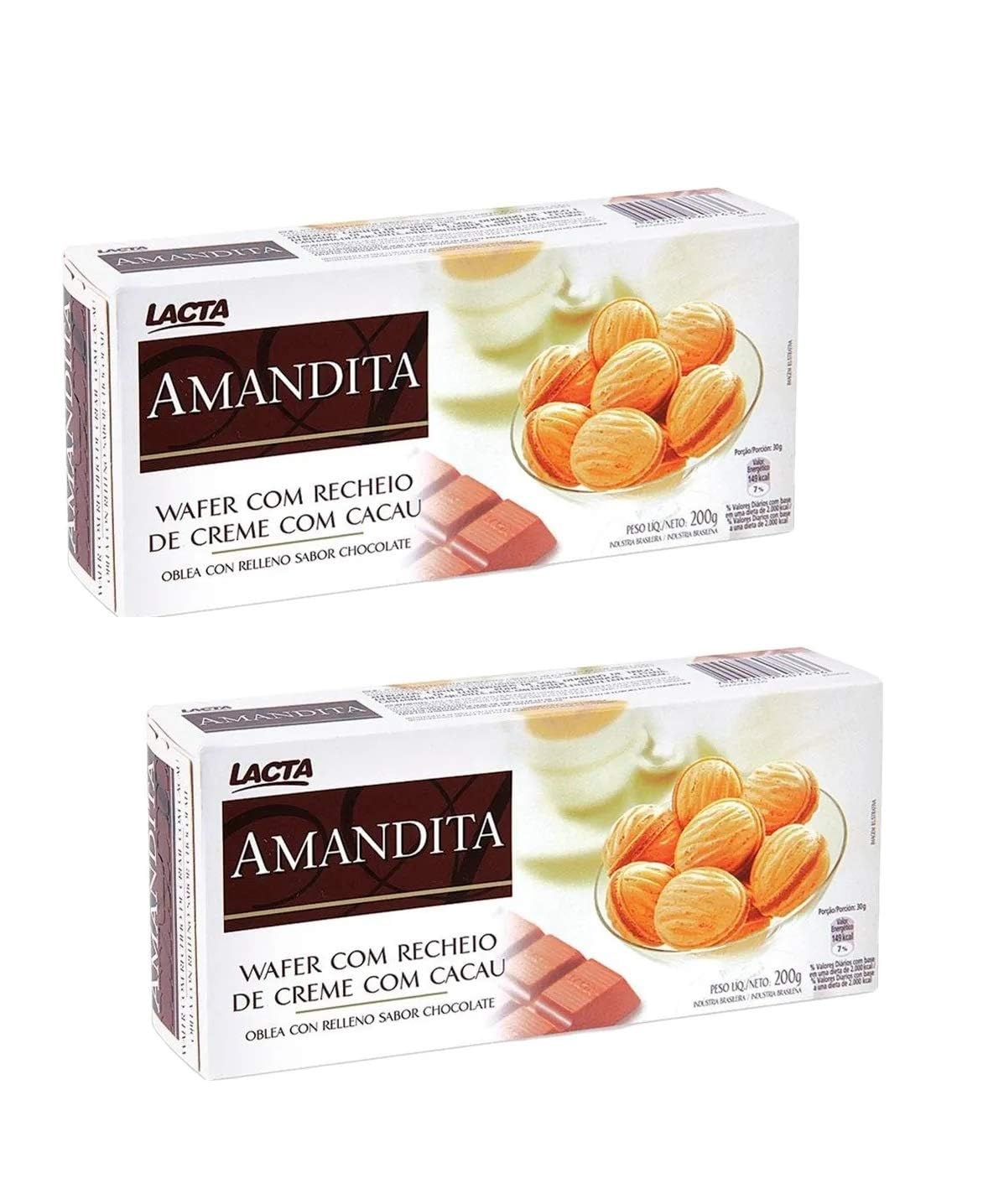 BRAZILIAN CORNER Lacta Amandita Wafer with Creamy Cocoa Filling, 7.05 oz, Pack of 2, Imported from Brazil | Lacta Amandita Wafer com Recheio de Creme