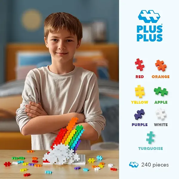 PLUS PLUS 240 Piece Rainbow Mix Tube - Mini Interlocking Building Blocks Set, Stem Toys for Kids - Sensory Bin Fillers/Math Manipulatives Classroom Must Haves Gifts for Boys & Girls 2
