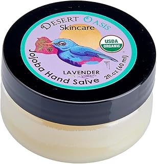 | Organic Lavender Hand Salve – Over 50% Organic Jojoba Oil with Beeswax & Avocado Oil – Soothes & Softens Dry, Cracked Hands, Feet & Cuticles (2 oz / 60 g