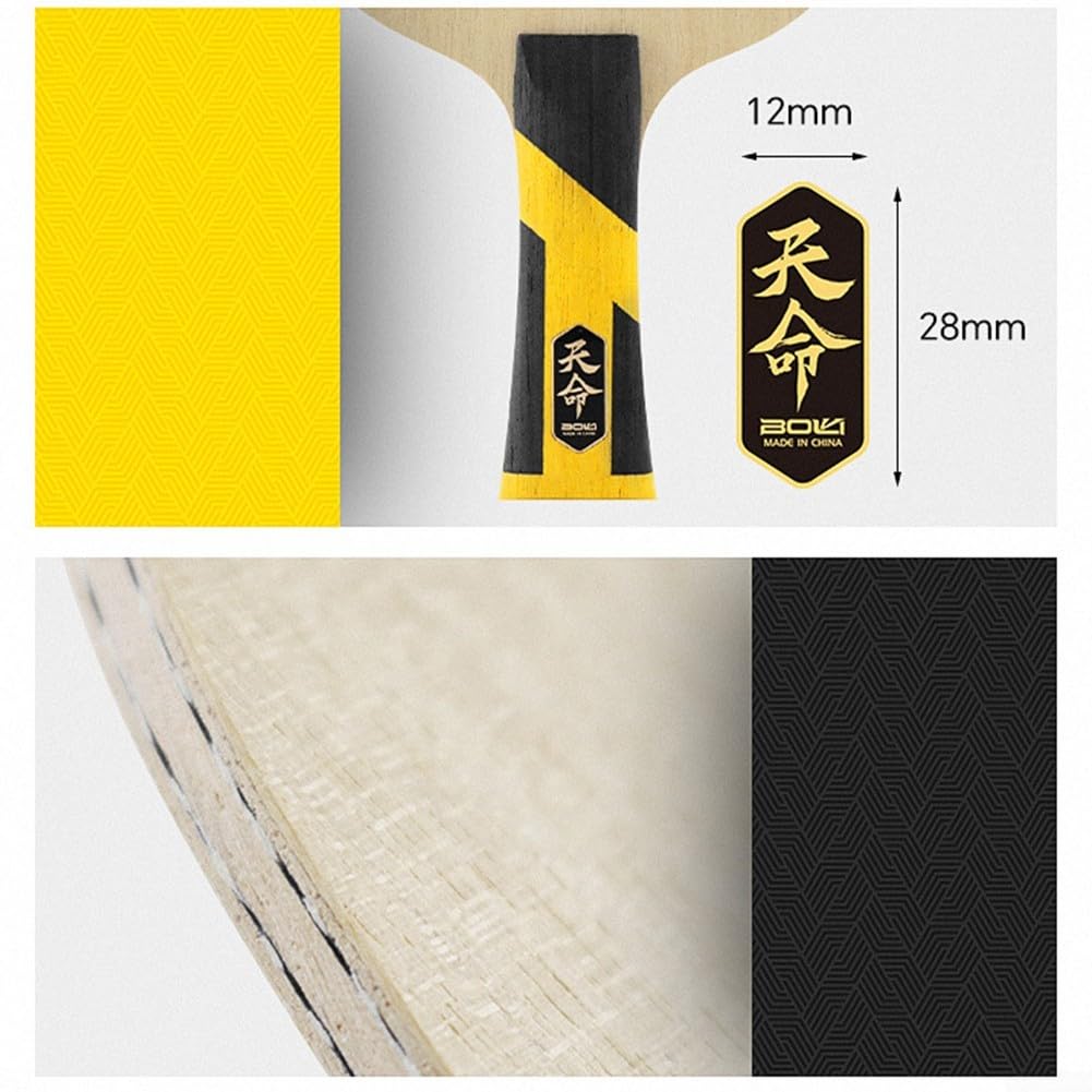 Tabella lunga della fibra del carbonio della maniglia 260mm di ping-pong FL della fibra del carbonio | Manico lungo FL 260mm, tecnologia in fibra profonda, sensazione di legno puro, alto potere inferiore, design aramidico giallo