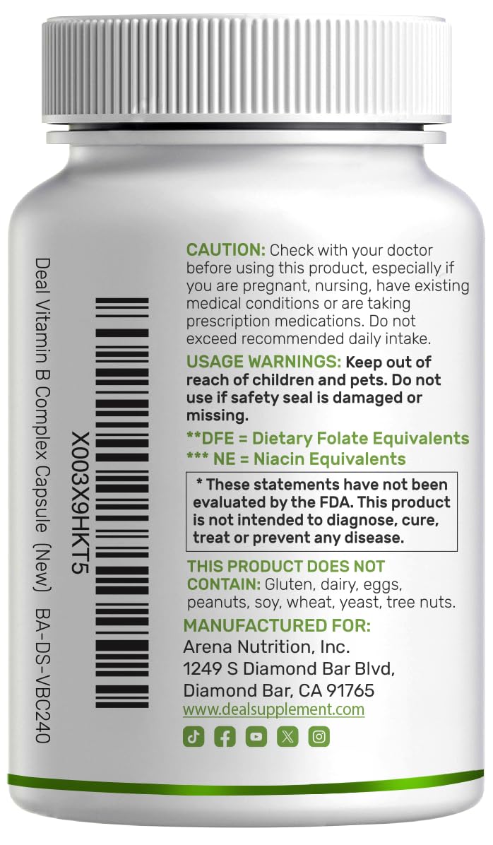Bioactive Vitamin B Complex for Men & Women, 240 Veggie Capsules - Methylated B Complex & Esterified Vitamin C – High Potency & Easy Absorption – Immune, Energy & Metabolism Supplement – Non-GMO — Amazon image 6