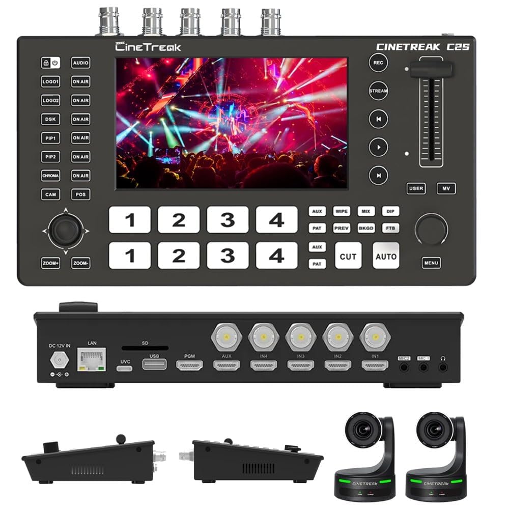 Cinetreak Cinelive C2S con 2 Cámaras PT20 NDI, Mezclador Live SDI/HDMI