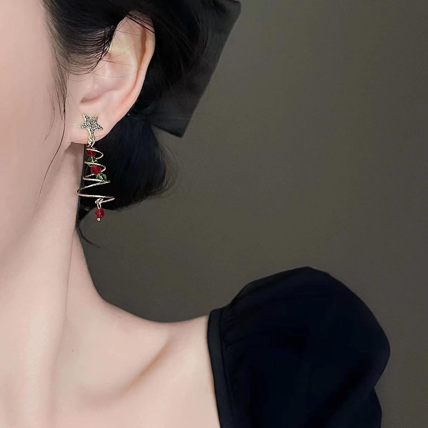 Christmas Tree Star Earrings for Women,Christmas Beaded Drop Dangle Earrings for Xmas Spiral Twist Earrings,Handmade Holiday Party Jewelry Gifts - Image 2