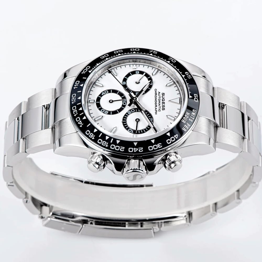 Seestern Sugess S418-2 Chronograph Automatik Stahl Schwarz Weiß Keramik Herrenuhr, blau, Armband