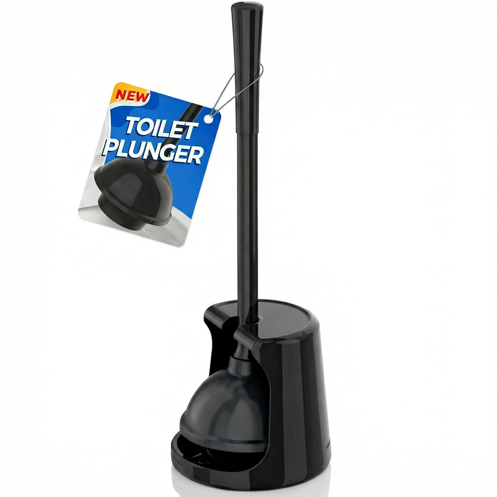 Toilet Plunger with Holder, Plungers for Bathroom Heavy Duty for 5.3-inch Toilet Drain, Toilet Plunger and Holder Combo for Bathroom Cleaning(Black)