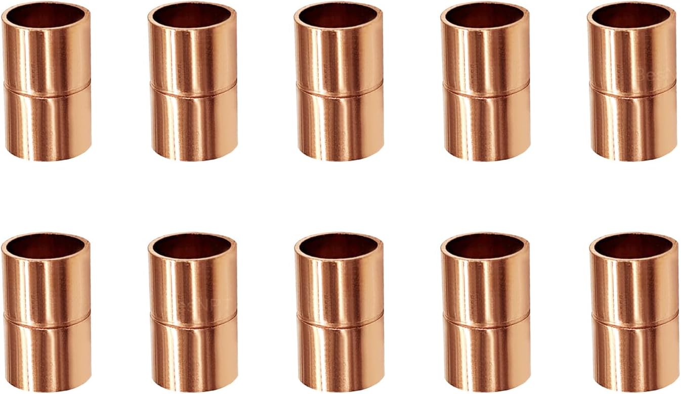 10 Pcs 1/2" Copper Coupling Fittings,C x C Sweat Connection Adapter for HVAC Air Conditioning Plumbing Refrigeration
