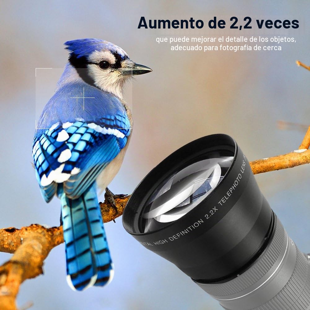 Accesorio para cámaras DSLR con teleconversor de Alta definición Universal de 67 mm 2.2X