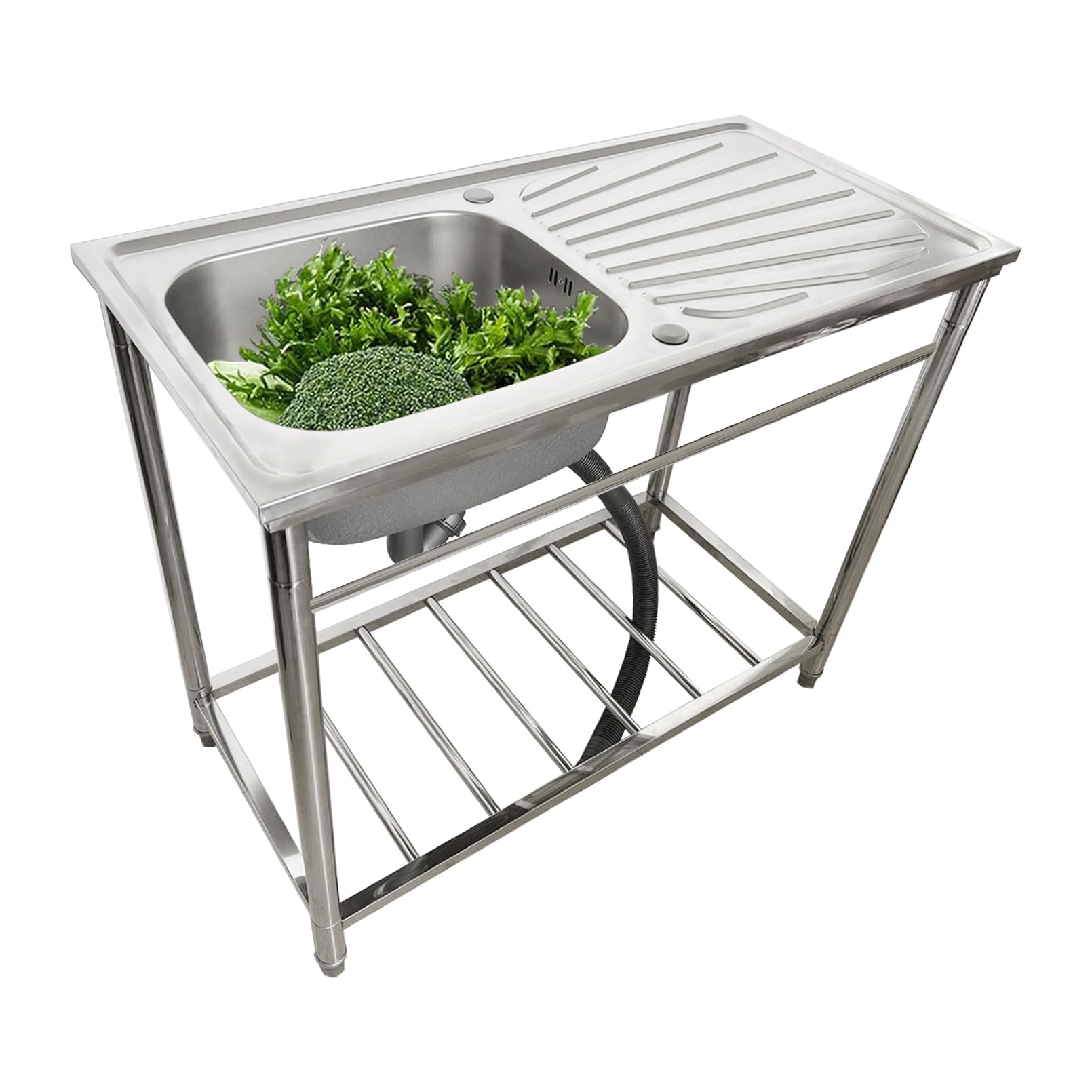 TAXXII Stainless Steel Commercial Kitchen Sink,1 Compartment Prep & Utility Sink with Workbench and Faucet, Free Standing for Garage, Restaurant, Laundry, Outdoor or Indoor
