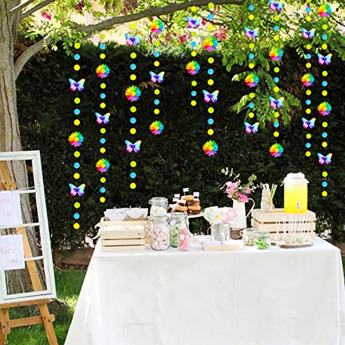 Image of Rainbow Butterflies Sunflower Garland Colorful Blue Yellow Green Circle Dot Hanging Paper Streamer Banner for Spring Summer Birthday Engagement Wedding Bridal Shower Fiesta Party Decorations Supplies
