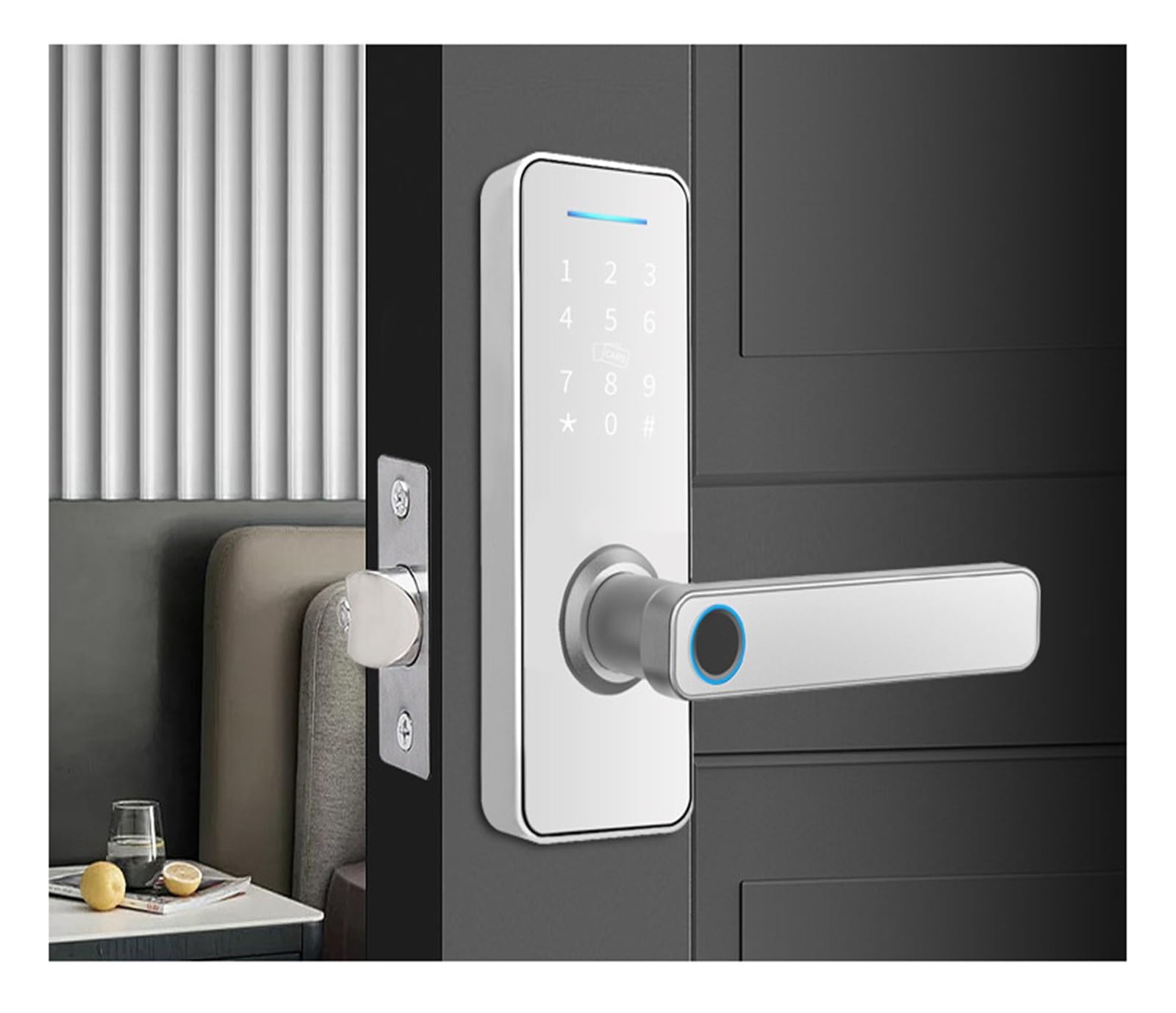 Serrure connectée Serrure biométrique Intelligente à Empreintes digitales, serrures de Porte d'entrée sans clé for Porte d'entrée, for Bureau, Appartement, Garage Porte(Silver)