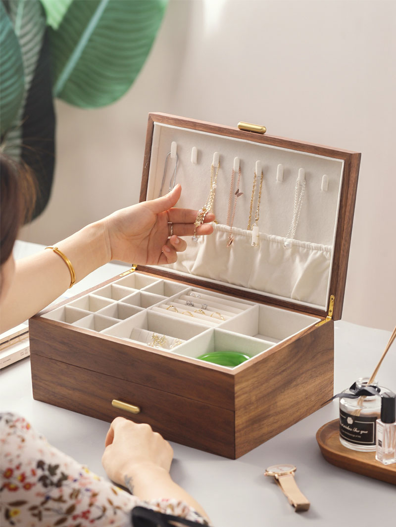 ハイエンド無垢材ジュエリー収納ボックスレディースレトロ木製  