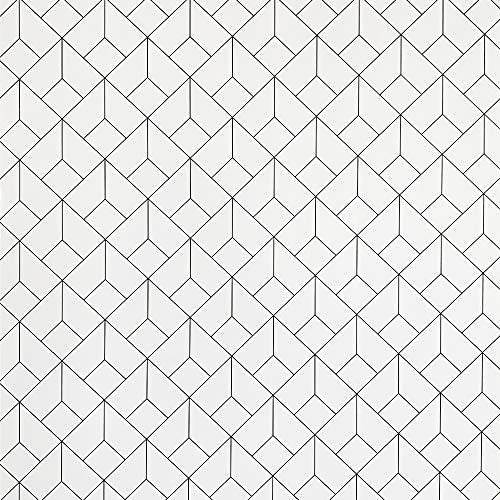 17.7x236 White Geometric Wallpaper with Black Stripes Contact Paper 3D Cube Peel and Stick Self Adhesive Decorative Vinyl Roll for Drawer Closet Liner