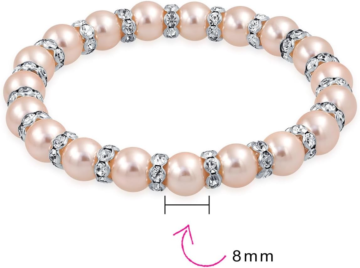 Bling Jewelry White Pink Black Simulated Pearl Stackable Strand Stretch Bracelet For Women Crystal Rondelle Gold & Silver Plated Spacer